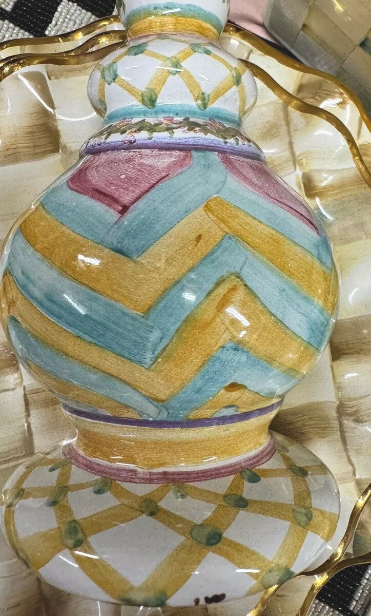 MacKenzie Childs Hitchcock Fields  Ceramic Bud Flower Vase 7.75"  Tall -new