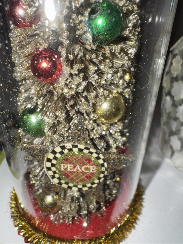 Retired Mackenzie Childs Courtly Check Peace Cloche Christmas OrnamentNew In Box