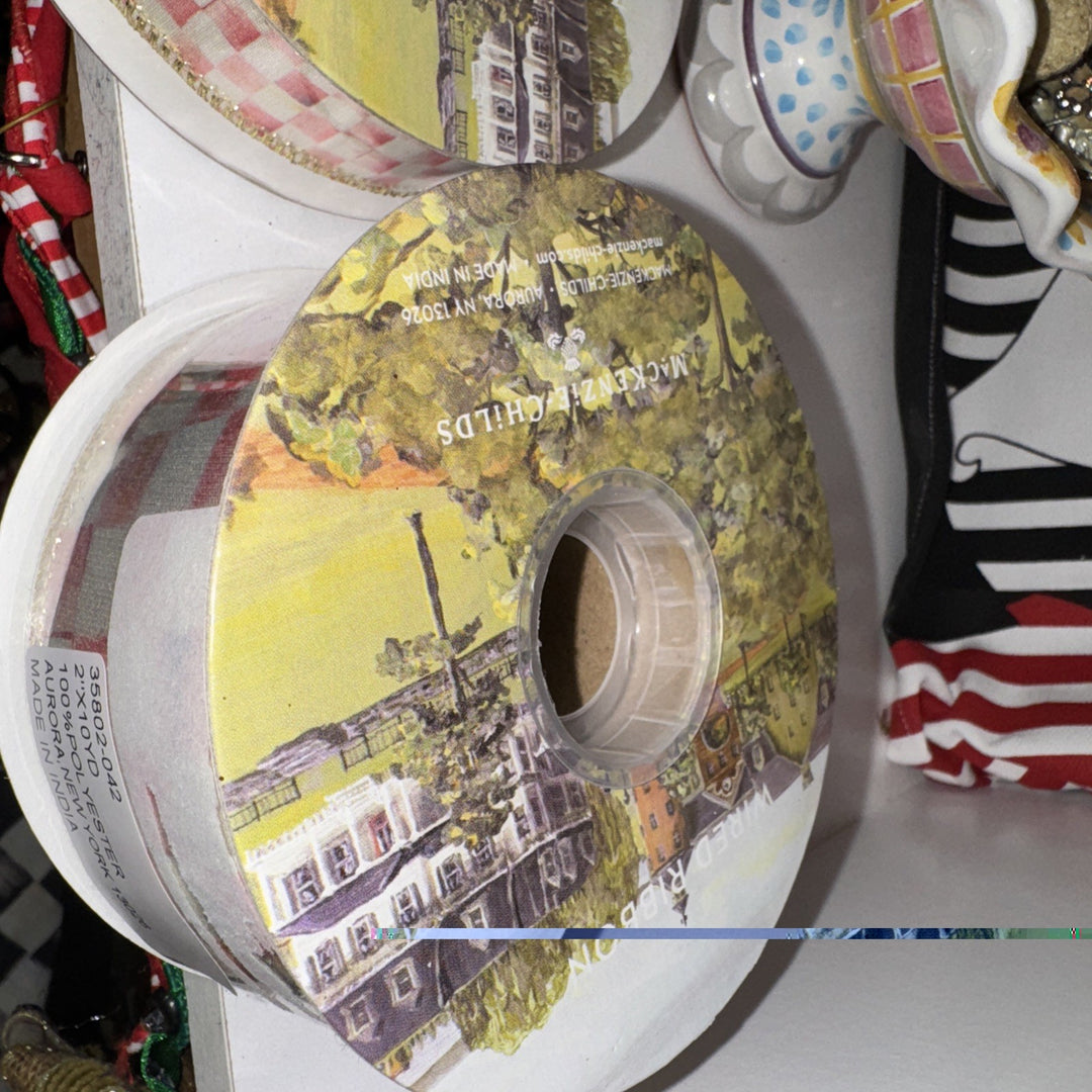 MacKenzie Childs 1 Roll Rosy  Check Wired Ribbon Red  2”wide-10yards Roll Pink