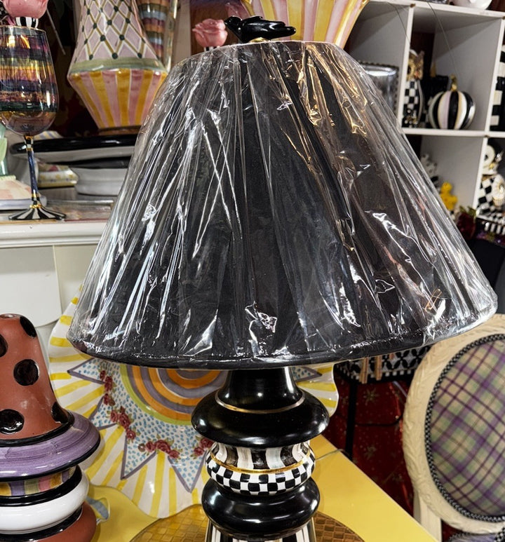 Mackenzie Childs Lamp Courtly Check With Small Bird Finial 27.5” Tall -