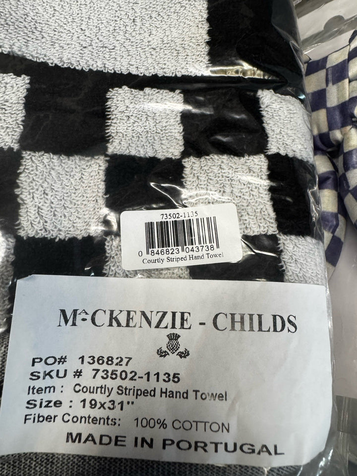 Mackenzie Childs Courtly Stripe black white cotton Hand Towel 19"x31" NEW w tags