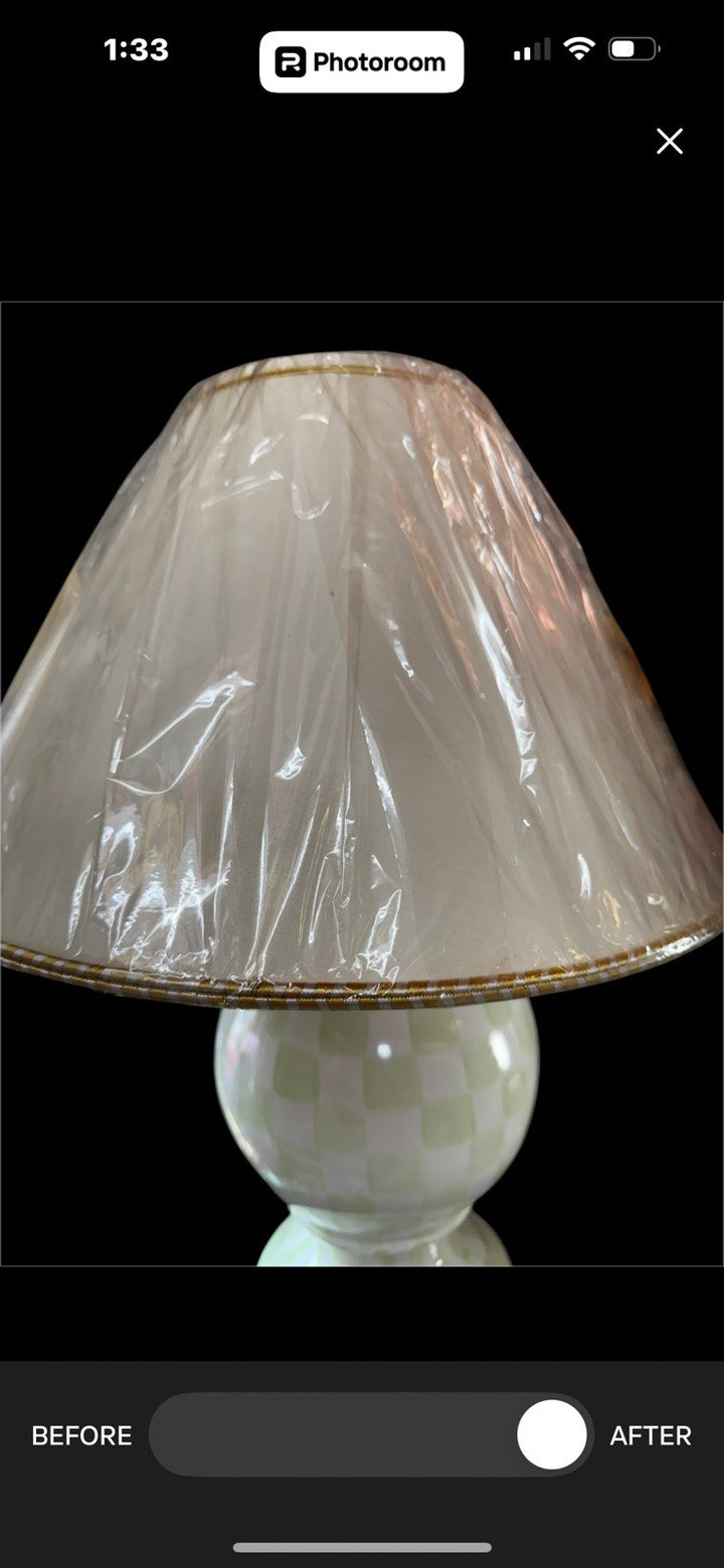 Mackenzie Childs Lamp Globe Green Check - Made In Aurora