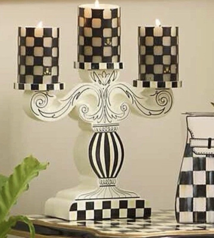 New Mackenzie Childs Doodles 3 Pillar Candelabra Retired