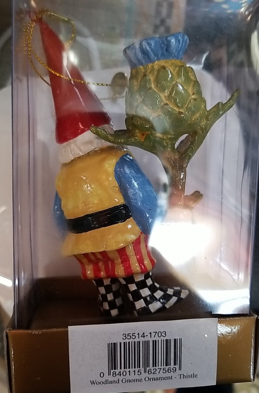 Mackenzie~Childs Woodland Gnome with Thistle NEW  Resin Ornament