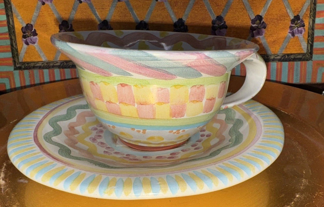 Victoria & Richard Era Mackenzie Childs Taylor Aurora Cup And Saucer 1991
