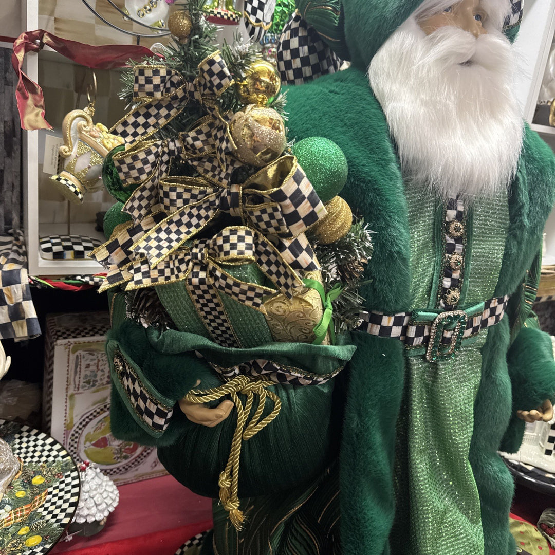 Mackenzie Childs Emerald Luxe  Large Santa With Bag Of Toys 37” Tall Nib Courtly