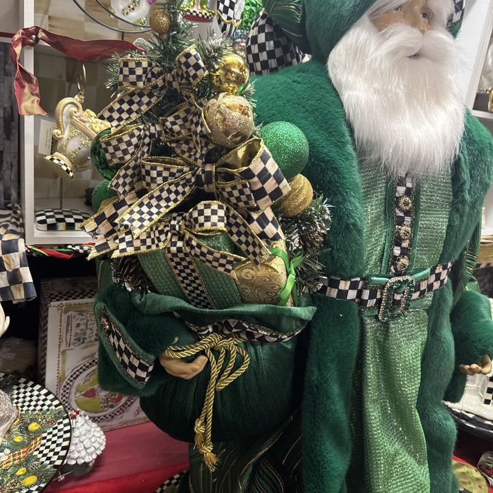 Mackenzie Childs Emerald Luxe  Large Santa With Bag Of Toys 37” Tall Nib Courtly