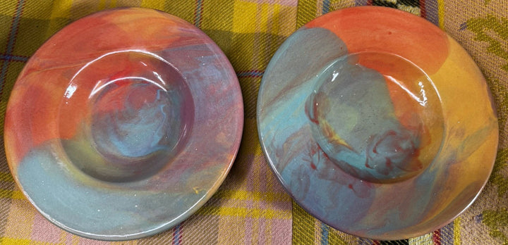 Victoria & Richard Mackenzie Childs ISHKABIBBLE Saucers set of 2 Emprise NEW- 6”