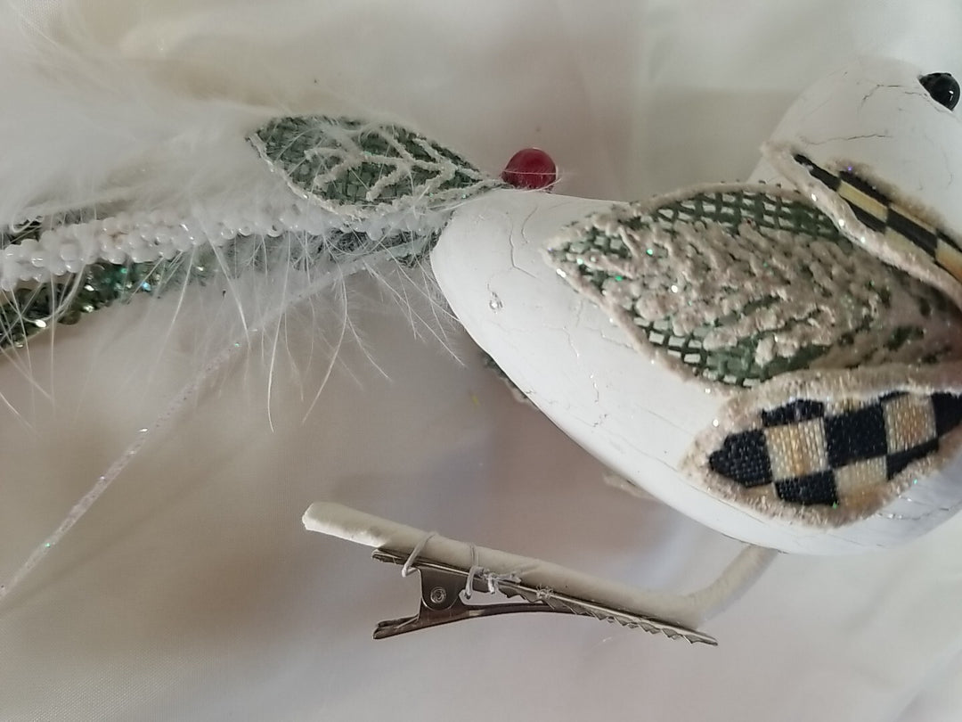 MACKENZIE CHILDS Courtly Check Bird  Clip  3” Tail 10" Long- New Open Box