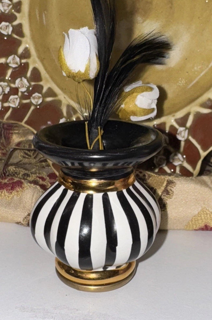 Mackenzie Childs COURTLY STRIPE Made in Aurora Majolica Pottery BUD VASE FINIAL