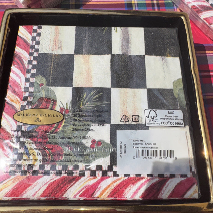 Mackenzie Childs Scottish Bouquet Holiday Cocktail Napkins 1 Pack 20 pack, NEW