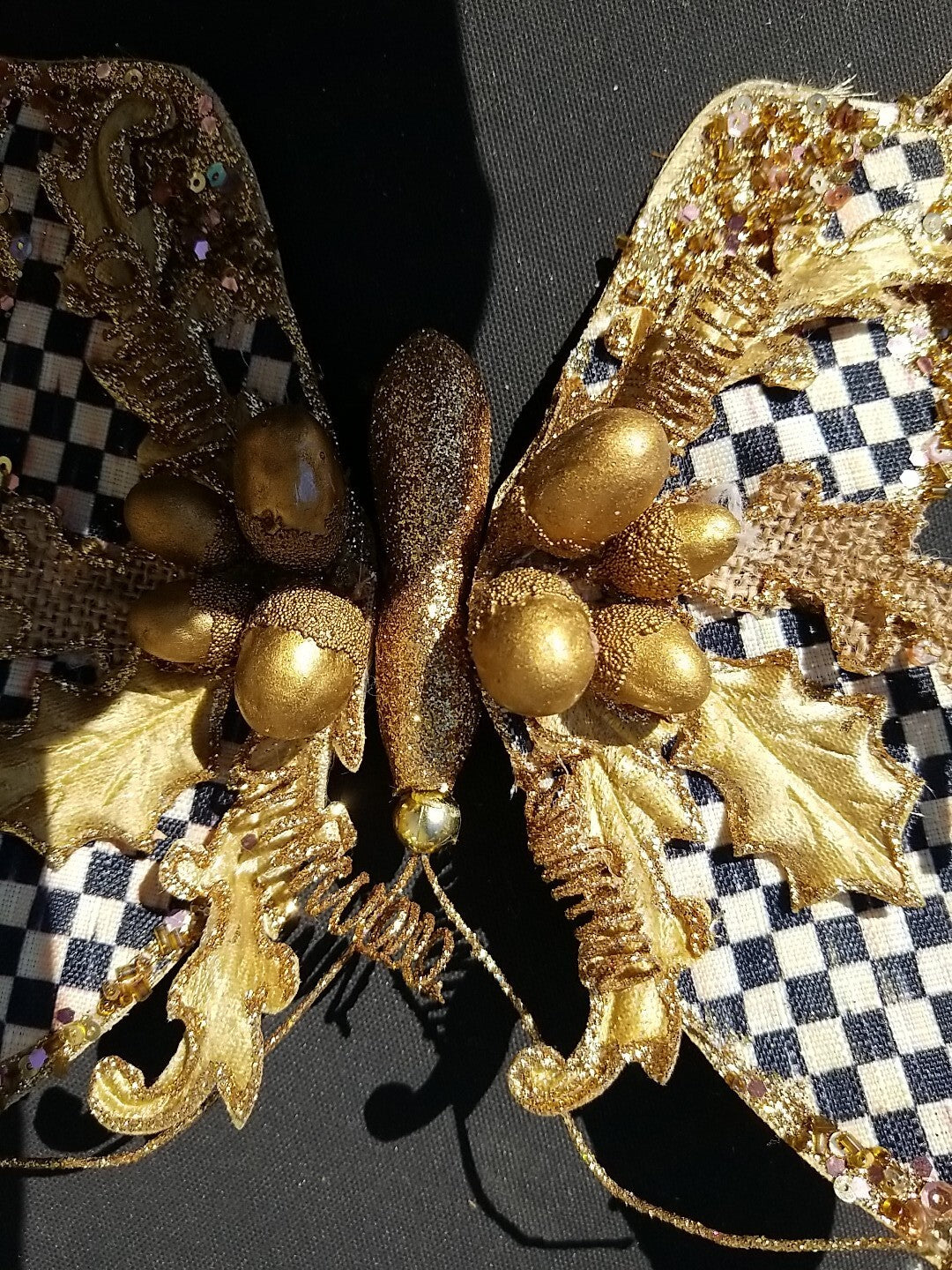 Mackenzie Childs Butterly Clips Set Of 2 Gold & Silver Courtly Check Retired