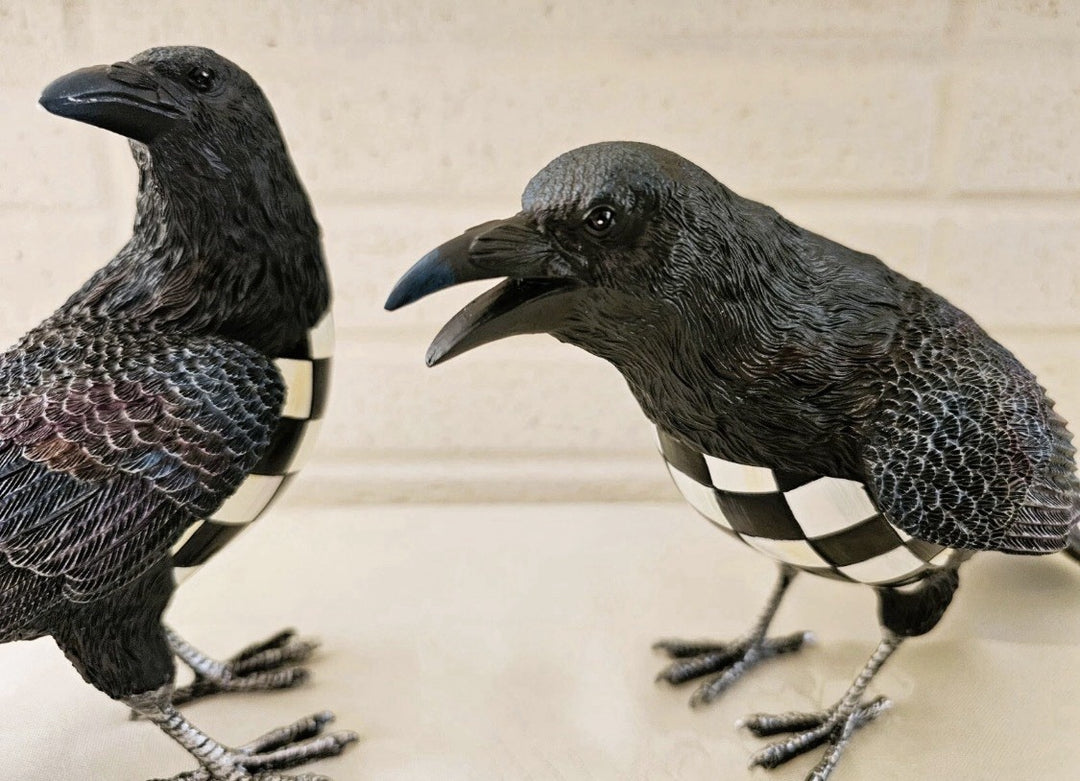MacKenzie Childs courtly check Spellbound Ravens set of 2, 9"L 5.25H NEW in Box