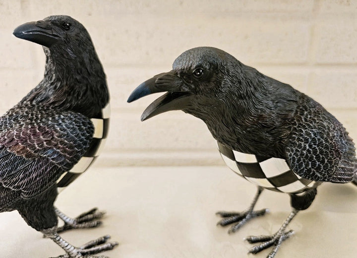 MacKenzie Childs courtly check Spellbound Ravens set of 2, 9"L 5.25H NEW in Box