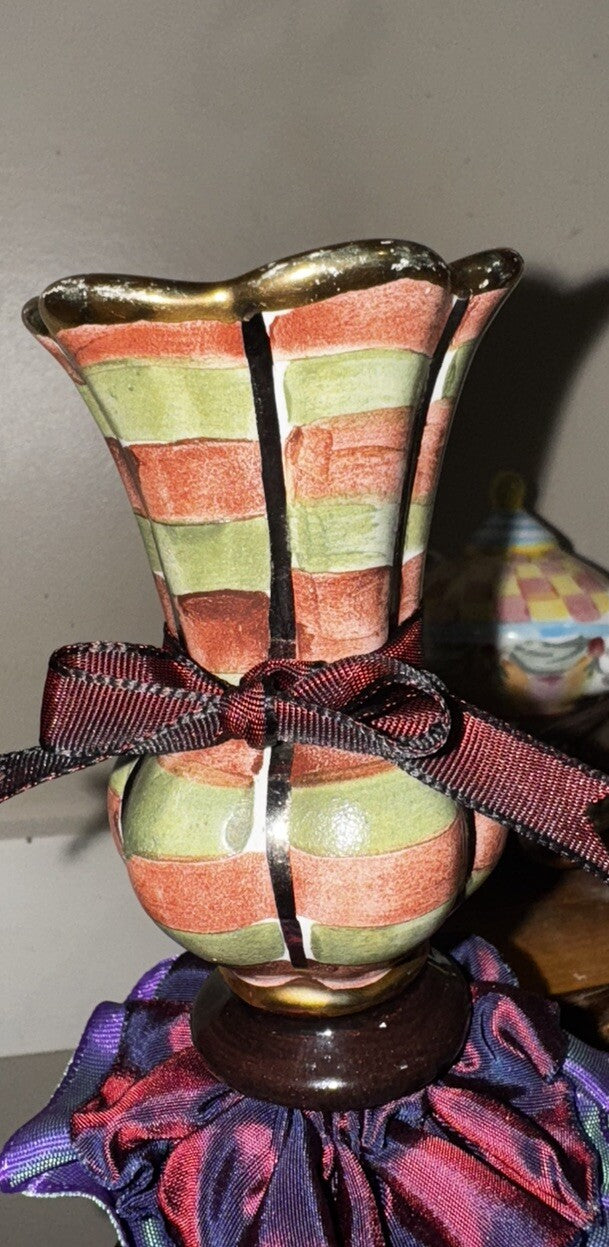 MacKenzie Childs Lamp Finial Palm And Devin Hand Painted With Bow