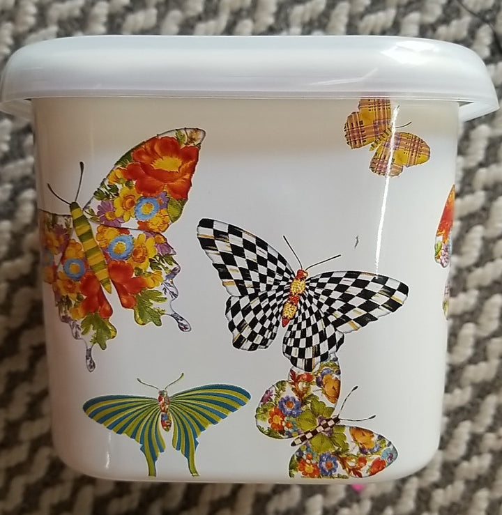 MacKenzie Childs Butterfly Garden Square Enamel Storage Container- New
