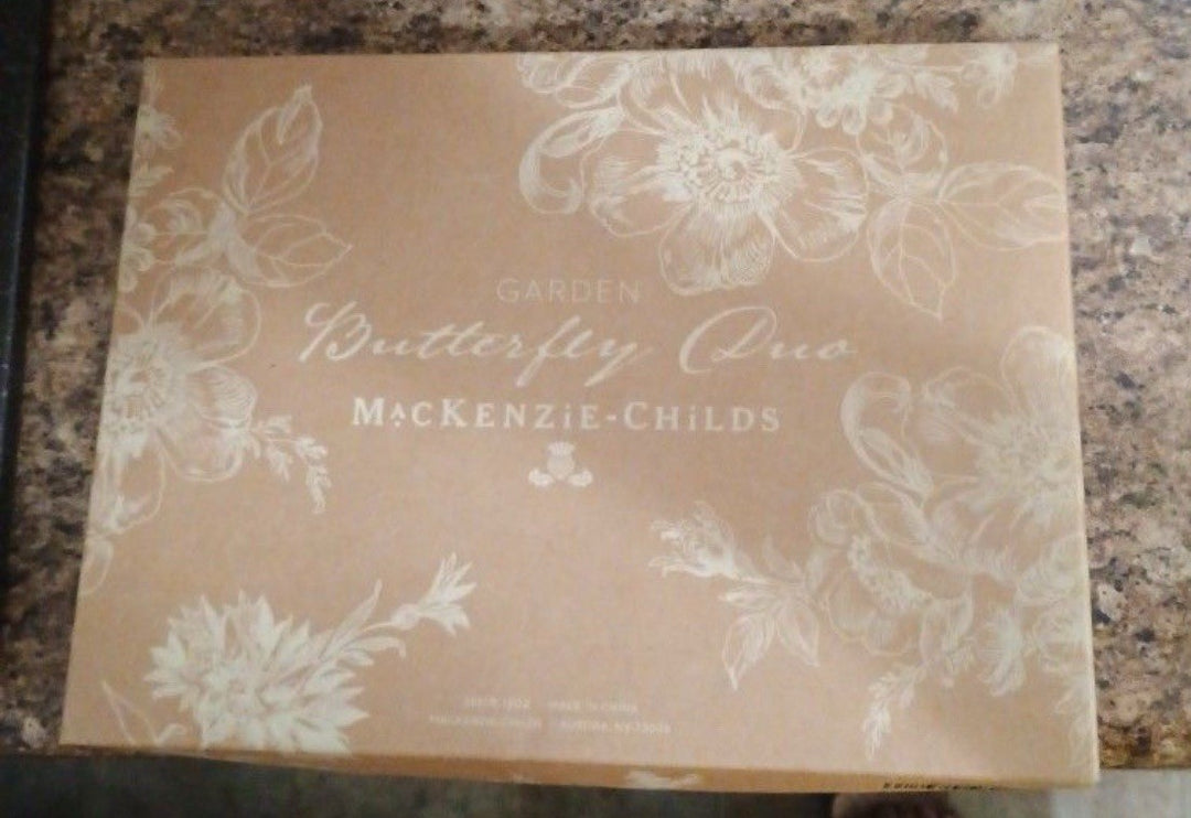 Mackenzie Childs Set Of 2 Garden Butterfly Duo Wall Art  NEW In Box- Retired