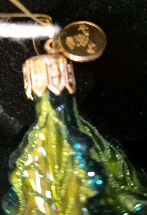 Mackenzie Childs CHICKADEE HOLLY HOUSE Christmas Ornament Blown Glass - NEW/BOX!