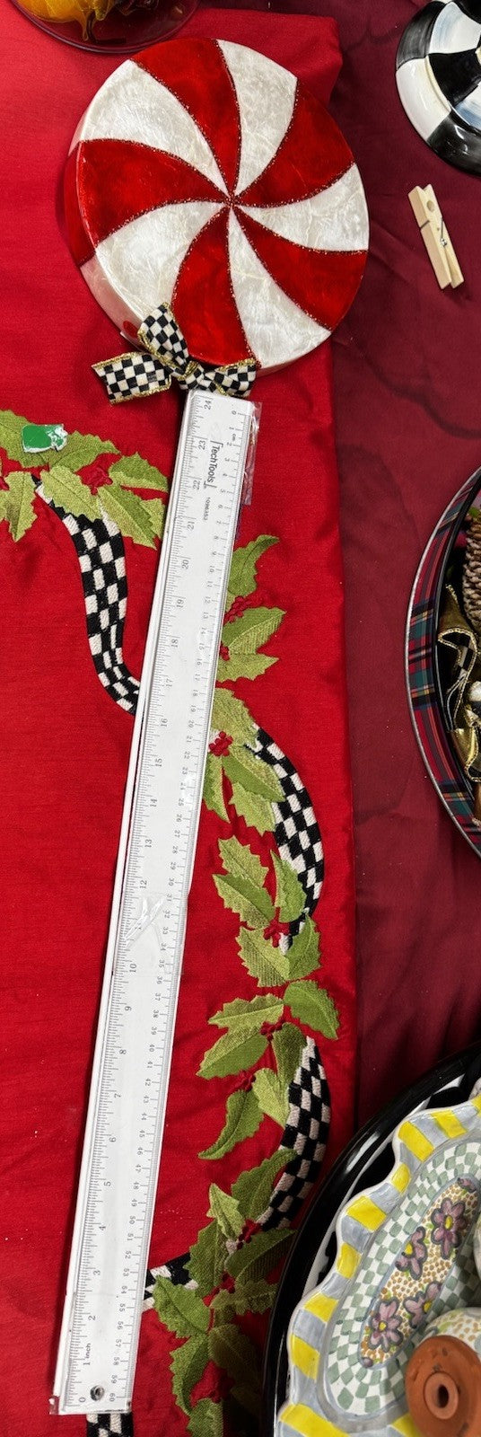 MacKENZIE CHILDS 32” CHRISTMAS PEPPERMINT SWIRL CAPIZ PICK BNWT