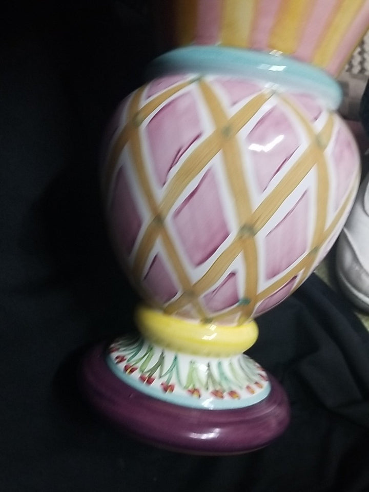 Mackenzie Childs Ceramic Odd Fellows  Great Vase- New- Made In Aurora