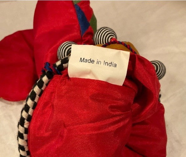 MacKenzie Childs Jester Christmas Stocking Striped 15” gold charms black beads