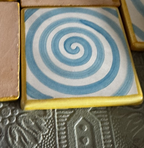 MacKenzie Childs Spencer Wallcourt Spiral Square Tile Set Of 2 -Retired 4”