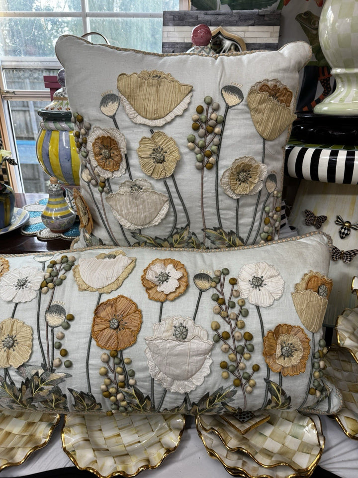 MACKENZIE-CHILDS Parchment Lumbar Linen And Silk  POPPY FIELD PILLOW- Read