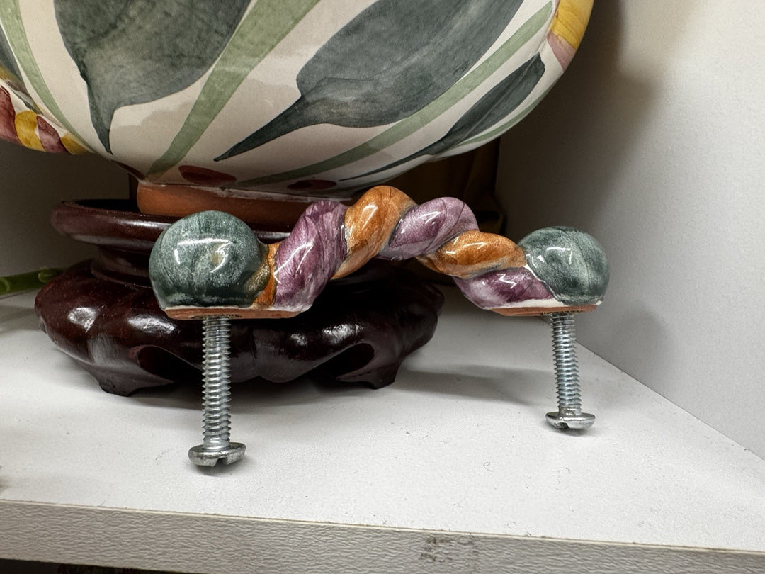 Mackenzie Childs  4” Twist Ceramic Handle Pull Knob Purple Orange Turquoise