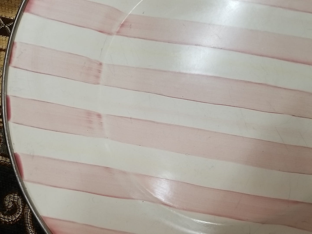 MACKENZIE CHILDS Pink Stripe Bathing Hut- PLATE 11" Enamel- One -retired