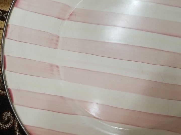 MACKENZIE CHILDS Pink Stripe Bathing Hut- PLATE 11" Enamel- One -retired