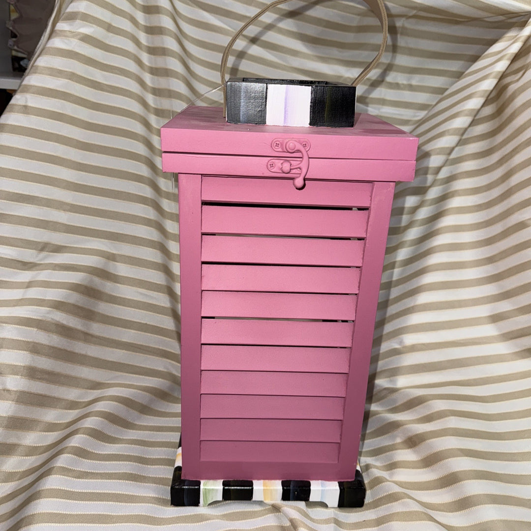 New Mackenzie Childs Small Pink Shutter Lantern  15.5” Tall- Courtly Stripe