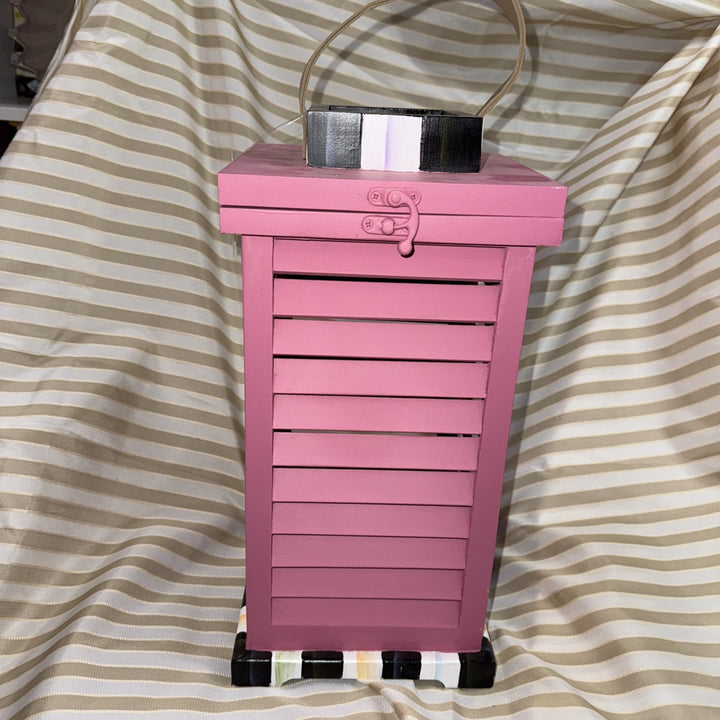 New Mackenzie Childs Small Pink Shutter Lantern  15.5” Tall- Courtly Stripe