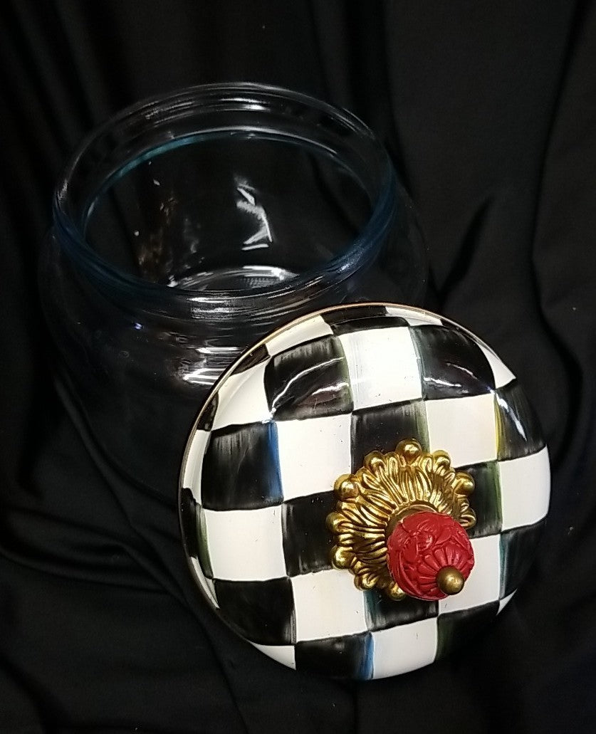 MACKENZIE CHILDS Small Courtly Check  Glass Storage Jar with Lid- New