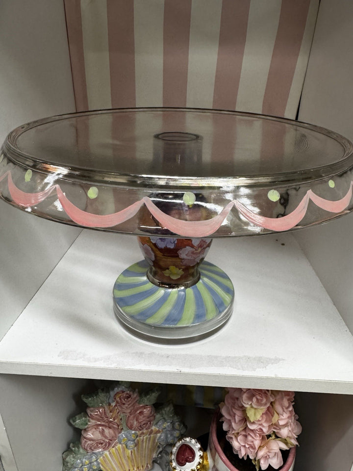 Mackenzie childs  Pansy Glass Pedestal  9" Tall - rare- Retired
