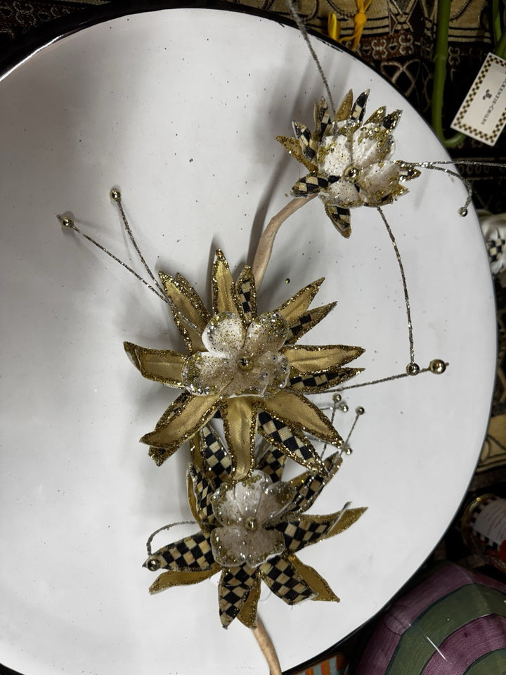 MacKENZIE CHILDS GLAM UP  FLOWER  Stem 3 Flowers Per Stem Gold &courtly Check