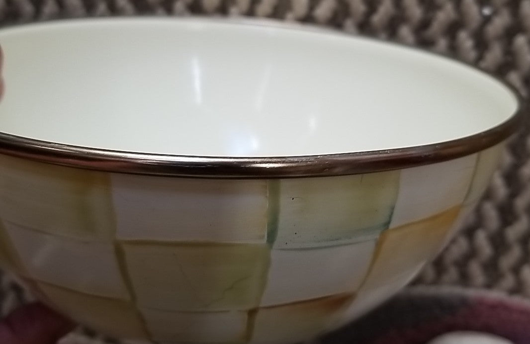 Mackenzie Childs Parchment  Enamel Small 7.5” X3.5” Everyday  Bowl Retired