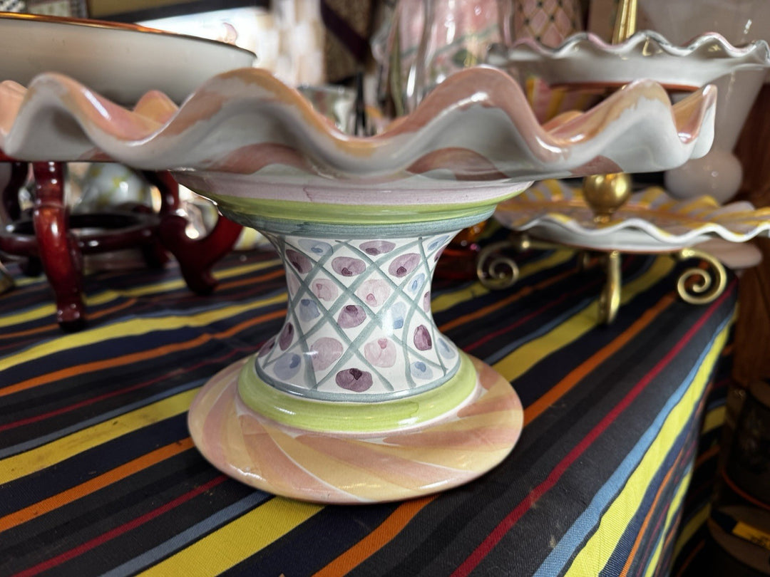 Mackenzie Childs VTG Taylor Bearded Iris  Cake Stand Ceramic Made In Aurora