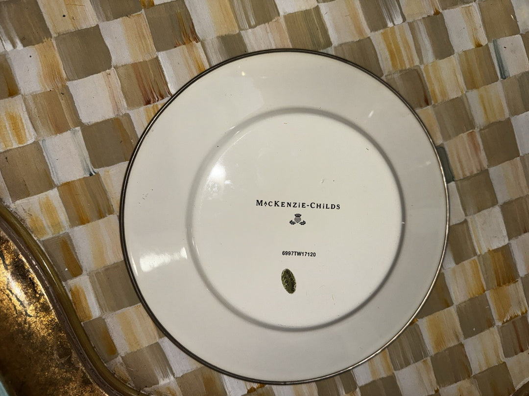 Mackenzie Child ParchmentCheck Domed Covered Butter Round   Enamel Retired