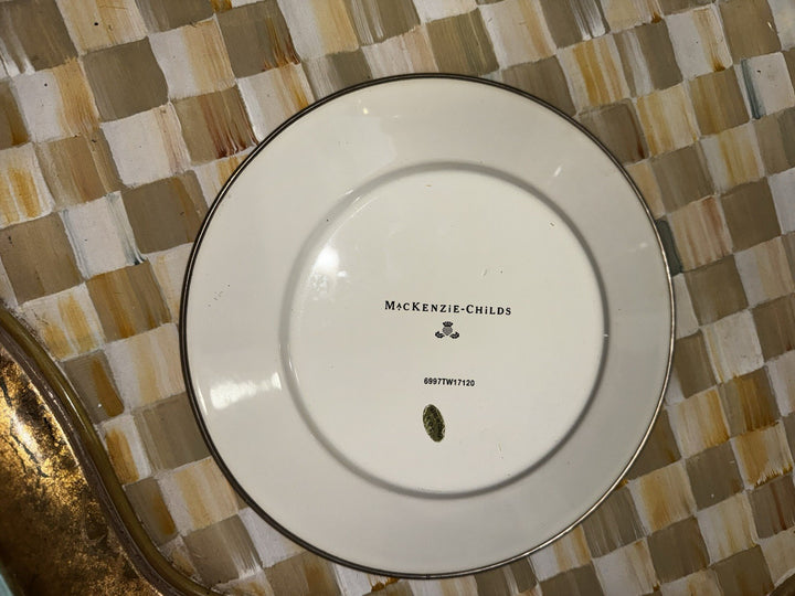 Mackenzie Child ParchmentCheck Domed Covered Butter Round   Enamel Retired