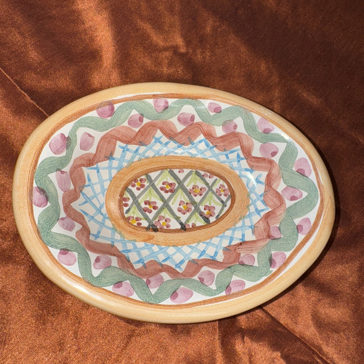 MacKenzie Childs Taylor Heather  Small Oval  Soap Dish 6.25" Ceramic-1999