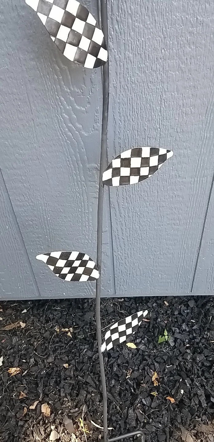 MACKENZIE CHILDS Garden Metal Stake 45.5” Garden Decor- Courtly Check Retired