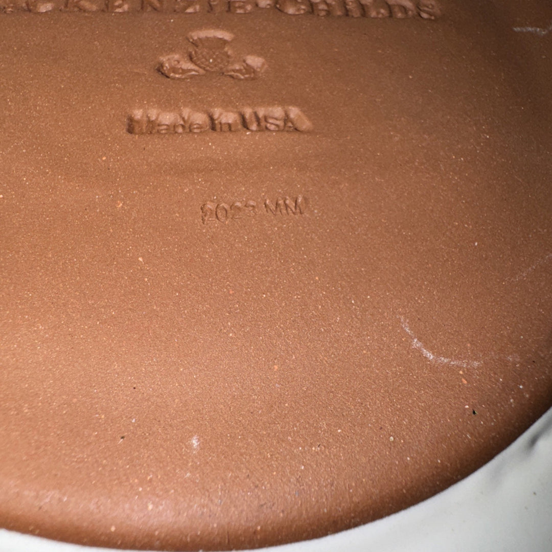 9” Mackenzie Childs   PARCHMENT CHECK CERAMIC FLUTED Gold Trim DESSERT PLATE- 1