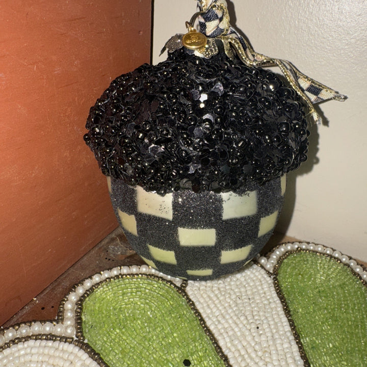 MacKenzie Childs Courtly Check Christmas Acorn Ornament- New In Box