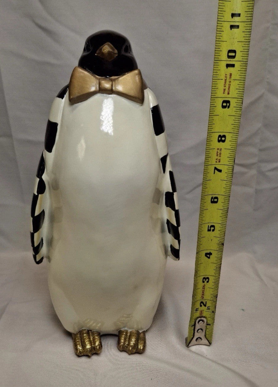 Mackenzie Childs Courtly Check Tabletop Penguin 11" Tall New In Box