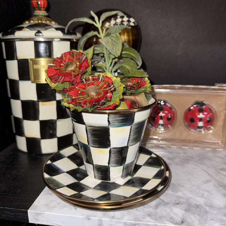 MacKenzie-Childs Courtly Check Ceramic Flower Pot Planter 5" Hand Painted Decor