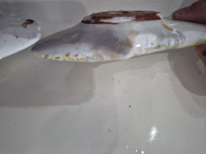 Pair Vintage MacKenzie-Childs Pottery Fish Cabinet Knobs / Drawer Pulls