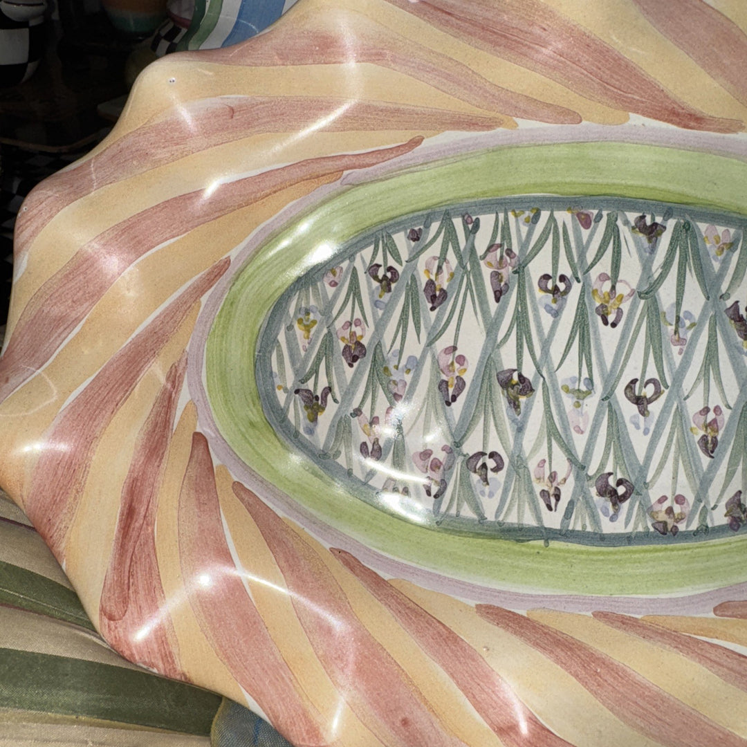 Mackenzie Childs Taylor Bearded Iris  12" X8.5” Oval  Serving Platter  Retired