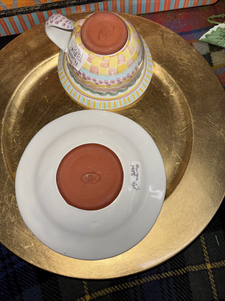 Victoria & Richard Era Mackenzie Childs Taylor Aurora  Cup And Saucer 1988