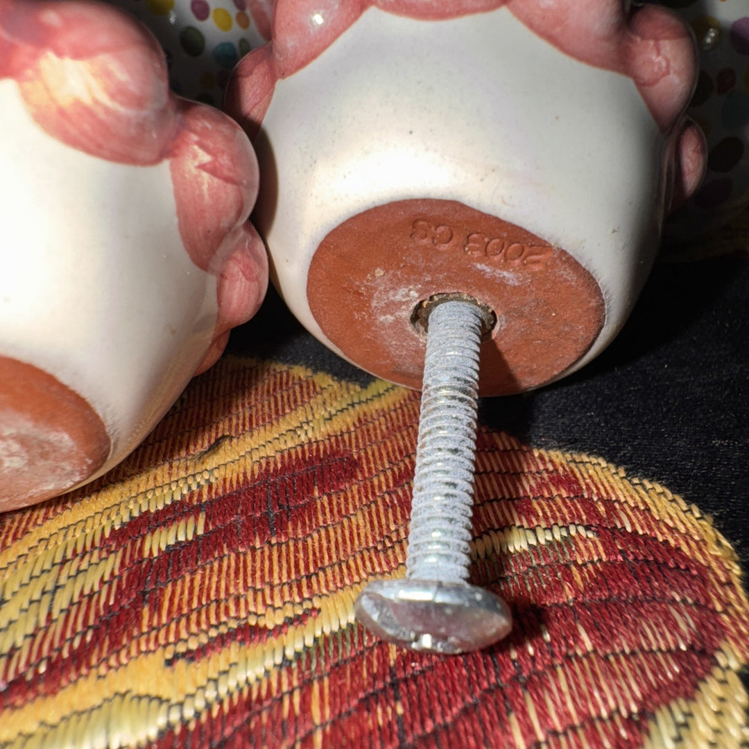 Mackenzie Childs Majolica 1.5 ”  Dot Pink Set Of 2 Knobs Pulls +Hardware