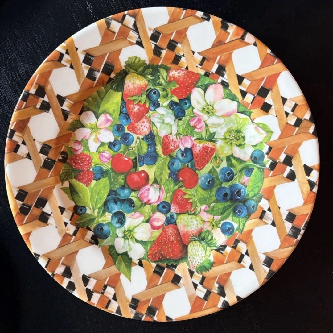 MacKenzie-Childs Berries & Blossoms Melamine 12” Charger/Serving Plates Set of 4